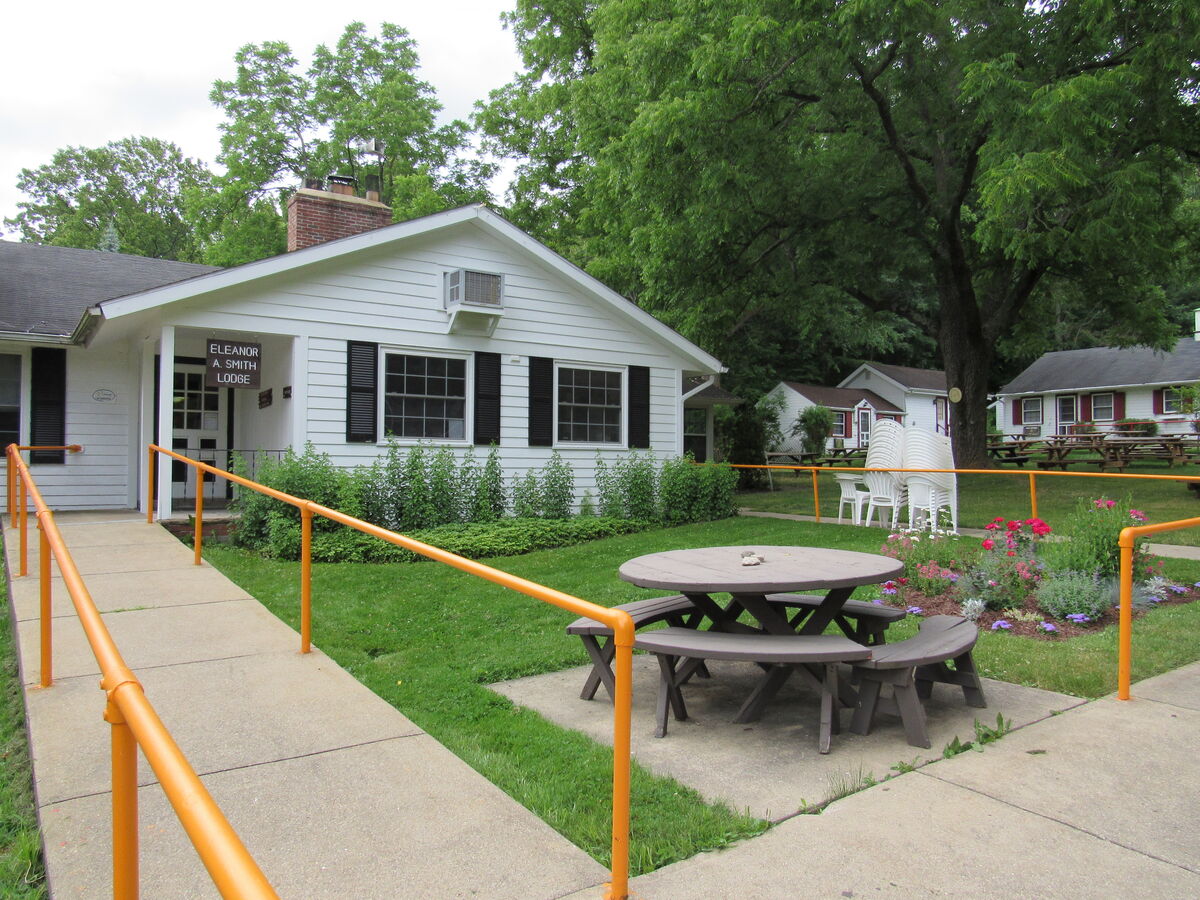 Image of a table outside of camp hall