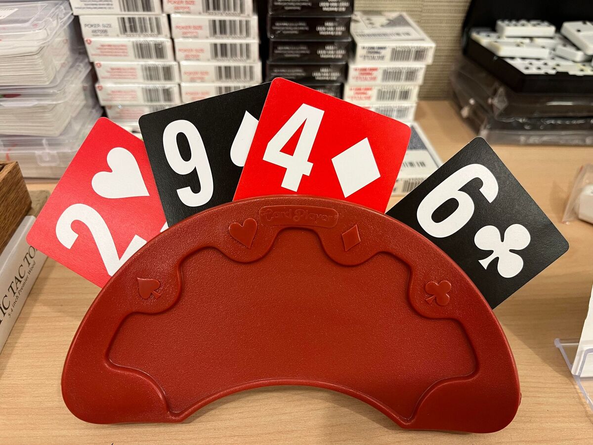 A display of large print, high contrast playing cards 